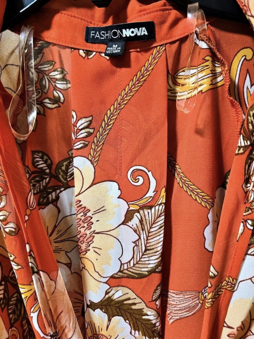 Fashion Nova Floral Tie-Front Blouse in Orange & Blue Size Medium - Picture 6 of 6